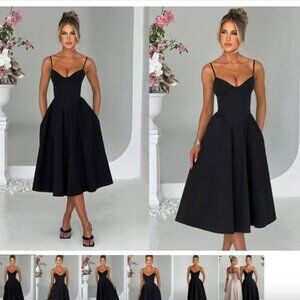 Mariella Midi Dress - Black-Small-NWWT